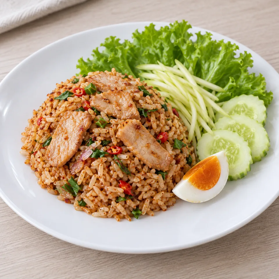 ข้าวผัดน้ำพริกลงเรือหมู