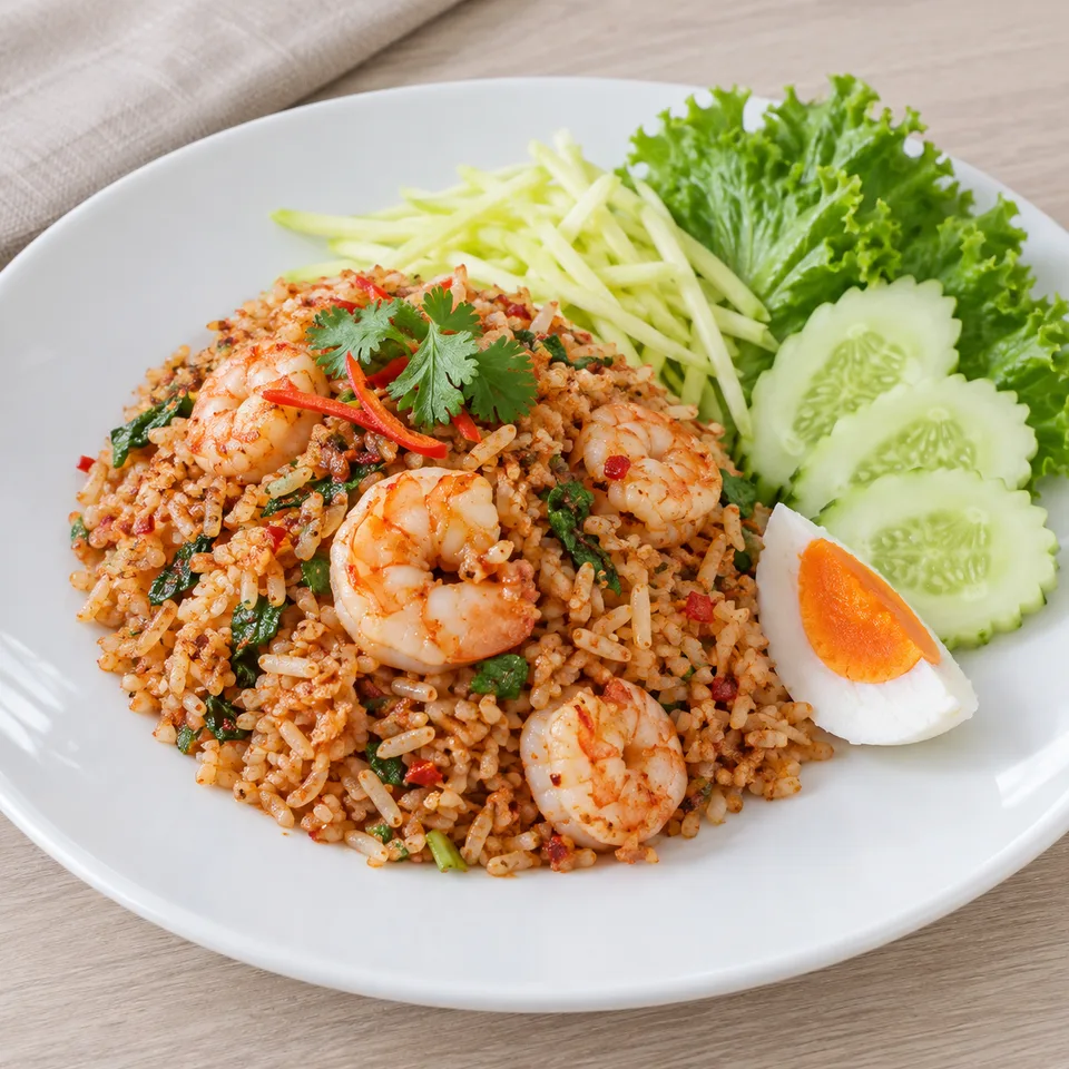 ข้าวผัดน้ำพริกลงเรือกุ้ง