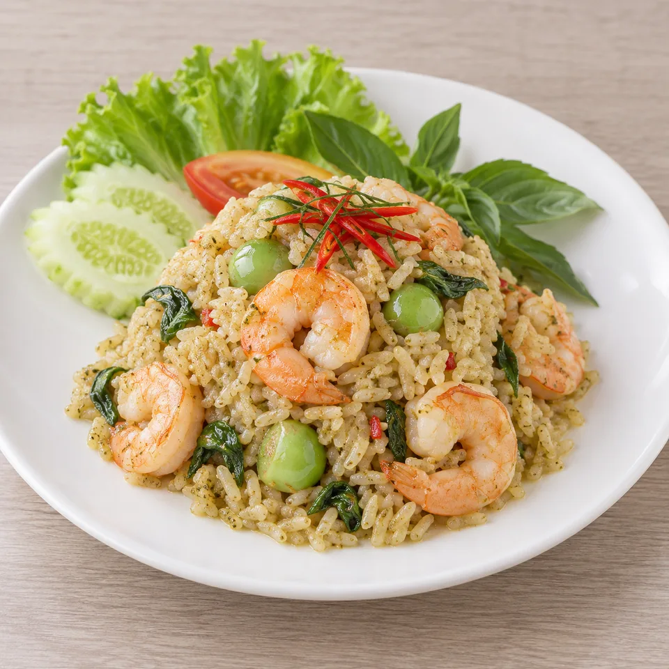 ข้าวผัดแกงเขียวหวานกุ้ง